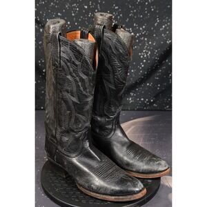 Lucchese 2000 Boots Mens Size 8 Black Leather Western Pull‎ On Pointed Toe USA